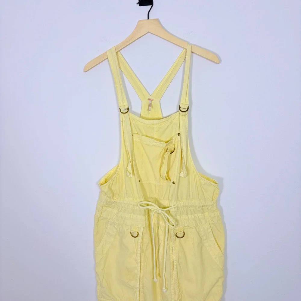 Free People Gracie Skirtall Yellow Maxi Overall Dress Size L OB1671460